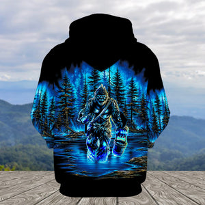 Bigfoot Fishing Blue Moon Light All Over Print Shirt