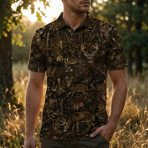 Deer Hunting Forest Camouflage Men Polo Shirt