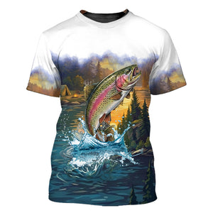 Rainbow Trout Fishing Sunset Strike All Over Print Shirt