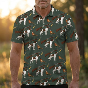 Vintage Hunting Dog & Pheasant Pattern Men Polo Shirt