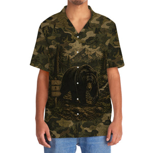 Black Bear Forest Camouflage Dark Hawaiian Shirt