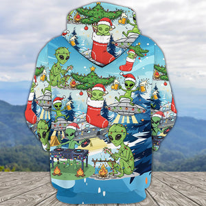 Alien Camping In Santa Custume All Over Print Shirt