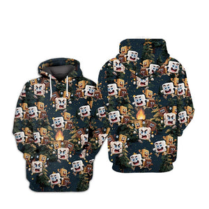 Chocolate and Cracker Chasing Marshmallow Camping All Over Print Shirt