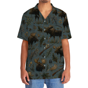 Vintage Slate Moose Hunt Hawaiian Shirt
