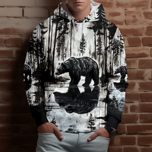 Bear Black And White Art All Over Print Shirt