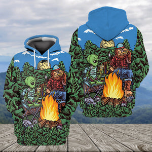 Alien Bigfoot Camping All Over Print Shirt