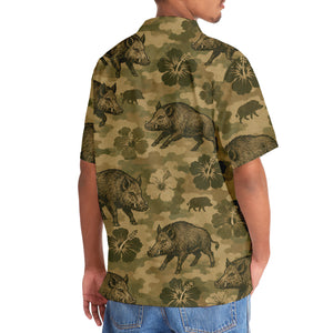 Hog Hibiscus Camouflage Hawaiian Shirt