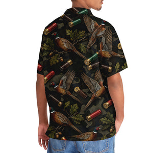 Vintage Pheasant Hunting Camouflage Black Hawaiian Shirt