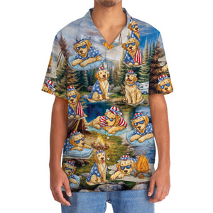 America Funny Golden Retriever Camping Hawaiian Shirt