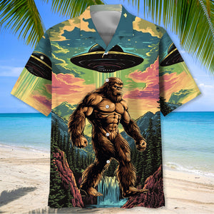 Muscle Bigfoot Hiking UFO Hawaiian Shirt
