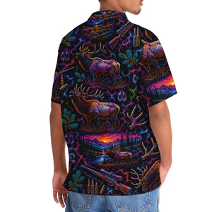 Midnight Elk Hunting Neon Hawaiian Shirt