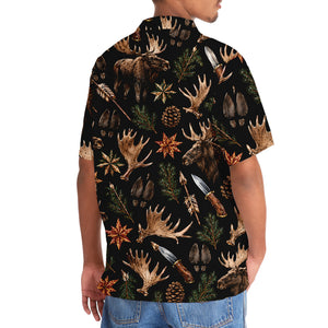 Moose Hunting Retro Black Hawaiian Shirt