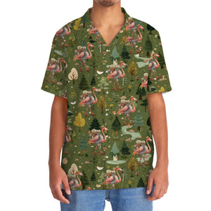 Funny Pink Flamingo Hiking Hawaiian Shirt