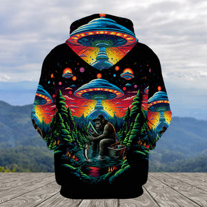 Bassquatch Bigfoot Fishing Forest All Over Print Shirt