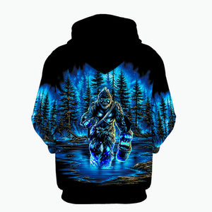 Bigfoot Fishing Blue Moon Light All Over Print Shirt