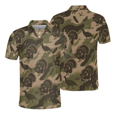 Vintage Camouflage Wild Turkey Hunting Polo For Men