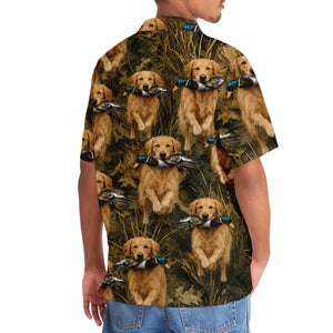 Camouflage Golden Retriever Running With Mallard Duck Hawaiian Shirt