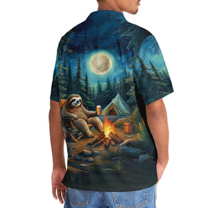 Vintage Art Sloth Camping Drinking Night Hawaiian Shirt