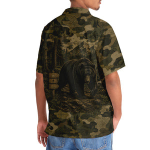 Black Bear Forest Camouflage Dark Hawaiian Shirt
