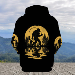 Bigfoot Fishing Forest Vintage All Over Print Shirt