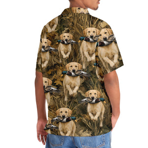 Camouflage Yellow Labrador Retriever Running With Mallard Duck Hawaiian Shirt
