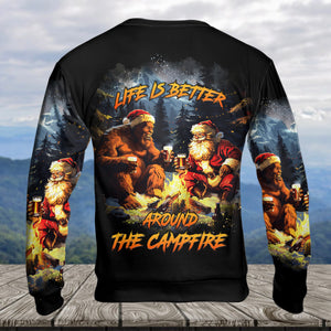 Funny Bigfoot & Santa Life Is Better Around The Campfire All Over Print Shirt