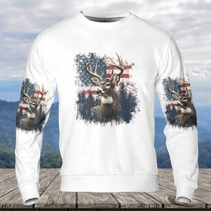 Vintage Patriotic Deer American Flag All Over Print Shirt