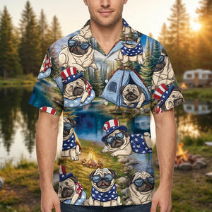 America Funny Pug Camping Hawaiian Shirt