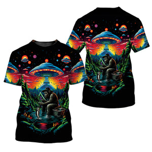 Bassquatch Bigfoot Fishing Forest All Over Print Shirt