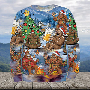 Bigfoot Camping In Santa Costume All Over Print Shirt