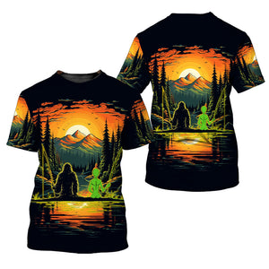 Bigfoot And Alien Fishing Night All Over Print Shirt