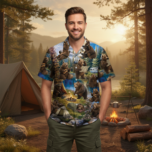 Funny Bear Camping Hawaiian Shirt