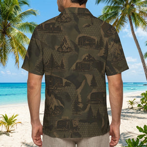 Travel Trailer Camping Camouflage Hawaiian Shirt
