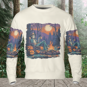 Chilling Skeleton by the Campfire Vintage Halloween All Over Print Shirt