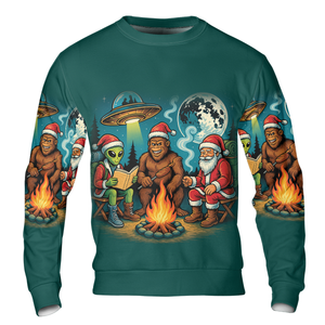 Funny Bigfoot Alien And Santa Making Memories One Campfire At A Time All Over Print Shirt