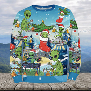 Alien Camping In Santa Custume All Over Print Shirt