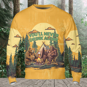 Bigfoot and Bear You'll Never Drink Alone All Over Print Shirt