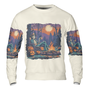 Chilling Skeleton by the Campfire Vintage Halloween All Over Print Shirt