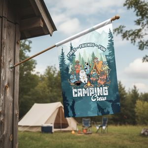 Friends, Fires, Fun Camping Crew Cats Flag Decor