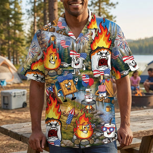America Patriot Burnt Marshmallow Hawaiian Shirt