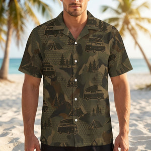 Camper Van Hippie Car Camping Camouflage Hawaiian Shirt