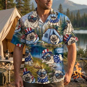 America Funny Pug Camping Hawaiian Shirt