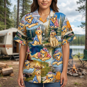 America Funny Golden Retriever Camping Hawaiian Shirt