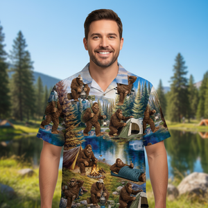 Funny Bigfoot Camping Hawaiian Shirt