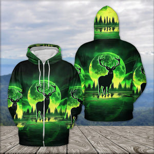 Deer Green Moonlit Art All Over Print Shirt