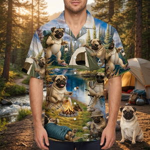 Pug Dog Funny Camping Hawaiian Shirt
