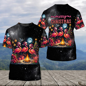 Merry Christmas Flamingo Camping All Over Print Shirt