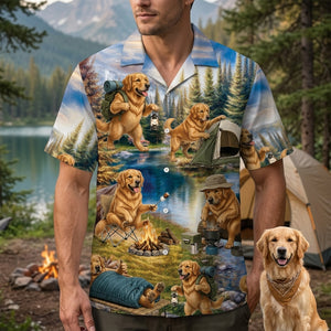 Golden Retriever Dog Funny Camping Hawaiian Shirt