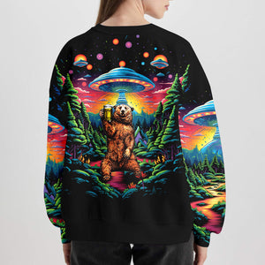 Bear Alien Night Drinking All Over Print Shirt