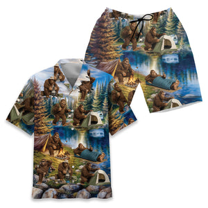 Funny Bigfoot Camping Hawaiian Shirt